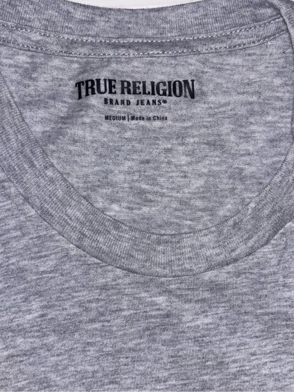 True Religion Heather Gray Tee with Black Graphic Buddha Men’s M